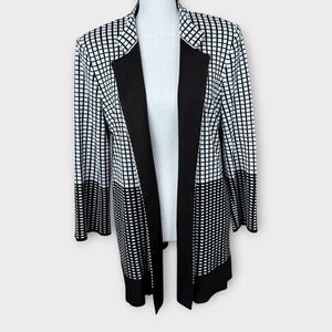 MISOOK Heritage Knit Open Front Jacket Blazer Black White Checkered Womens Large